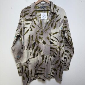 NEW Kikisol Women Henley Tunic Top XL Tan‎ Leaf Popover Vacation Lagenlook